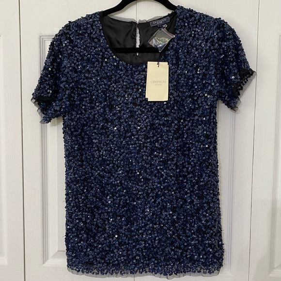 NWT GRYPHON New York Gilt Sequin Top Navy M - Picture 4 of 7